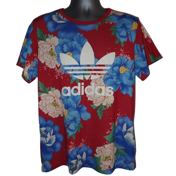 adidas Other - Adidas Trefoil Floral Print T Shirt Men's Size Medium Red Blue White